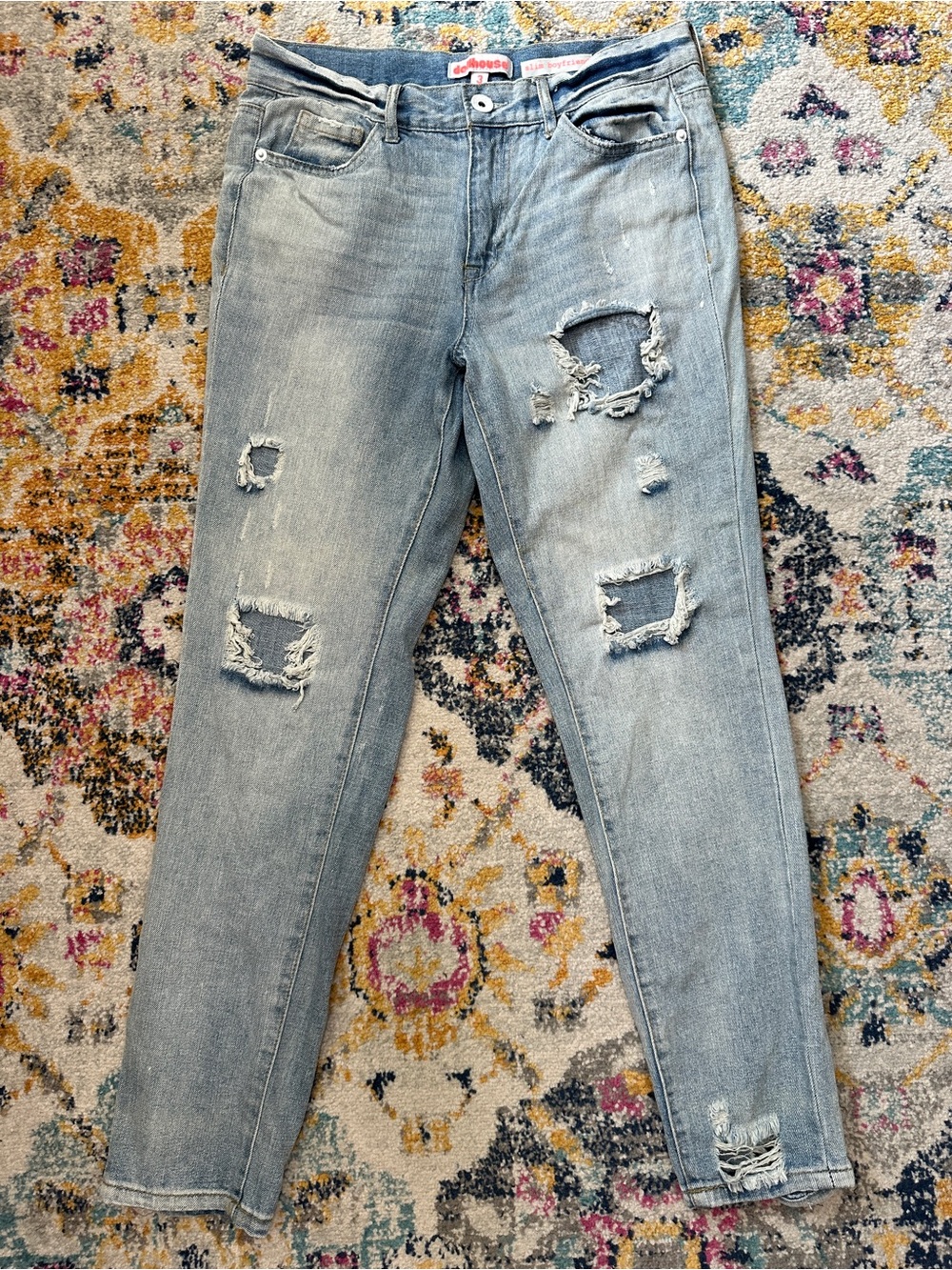 Dollhouse Slim Boyfriend Jeans Womens Size 3 Light Wash Ripped Distressed Denim
